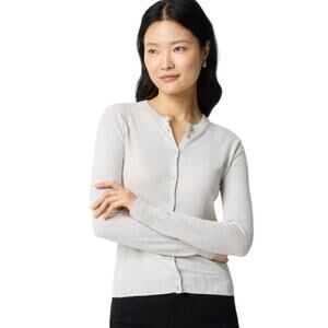 JCrew Factory Women's Classic Cotton Cardigan Sweater E5957 Hthr Dusk Size L NWT